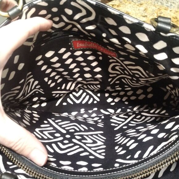 Isabella Fiori Beaded Sequined Canvas Leather Black Red Handbag Tote Bag - Picture 11 of 16